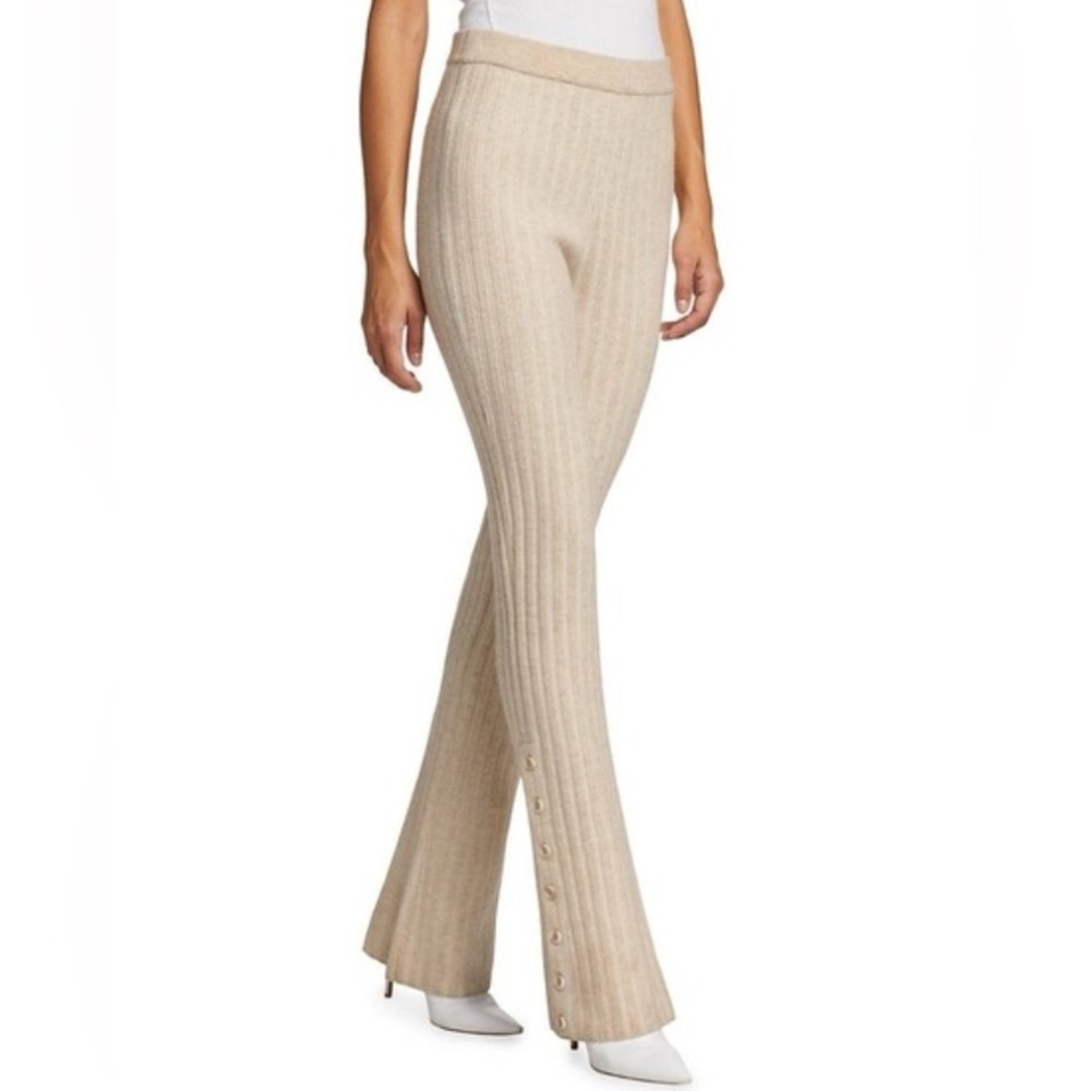 NAADAM Wool Cashmere Ribbed Flare Button Detail Pants Oatmeal Tan Size XS NWT